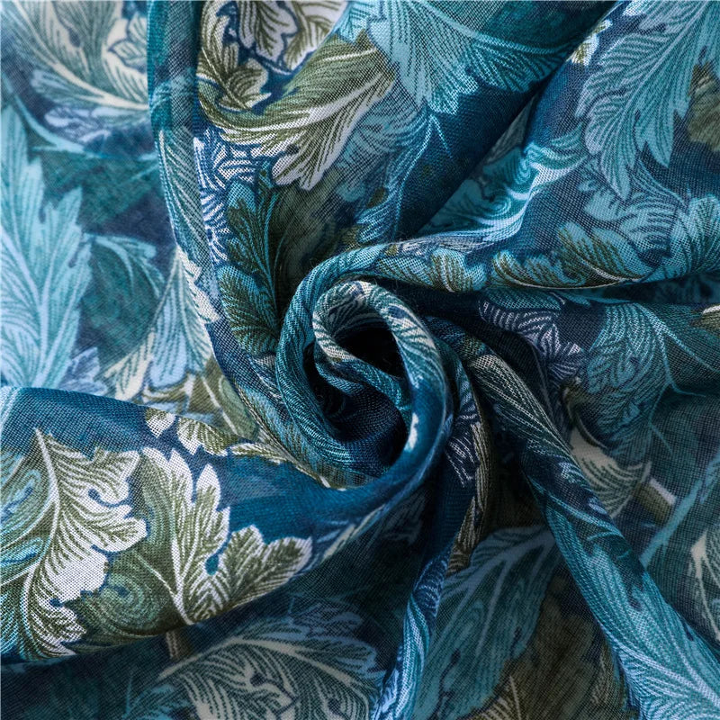 Turquoise Floral Tassel Viscose Shawl