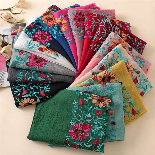 14 Colours Embroider Floral Viscose Scarf