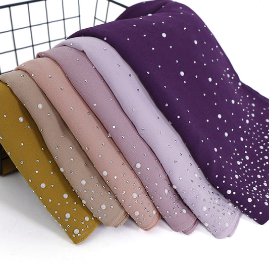 21 Colours Plain Diamond Beads Bubble Chiffon Instant Hijab
